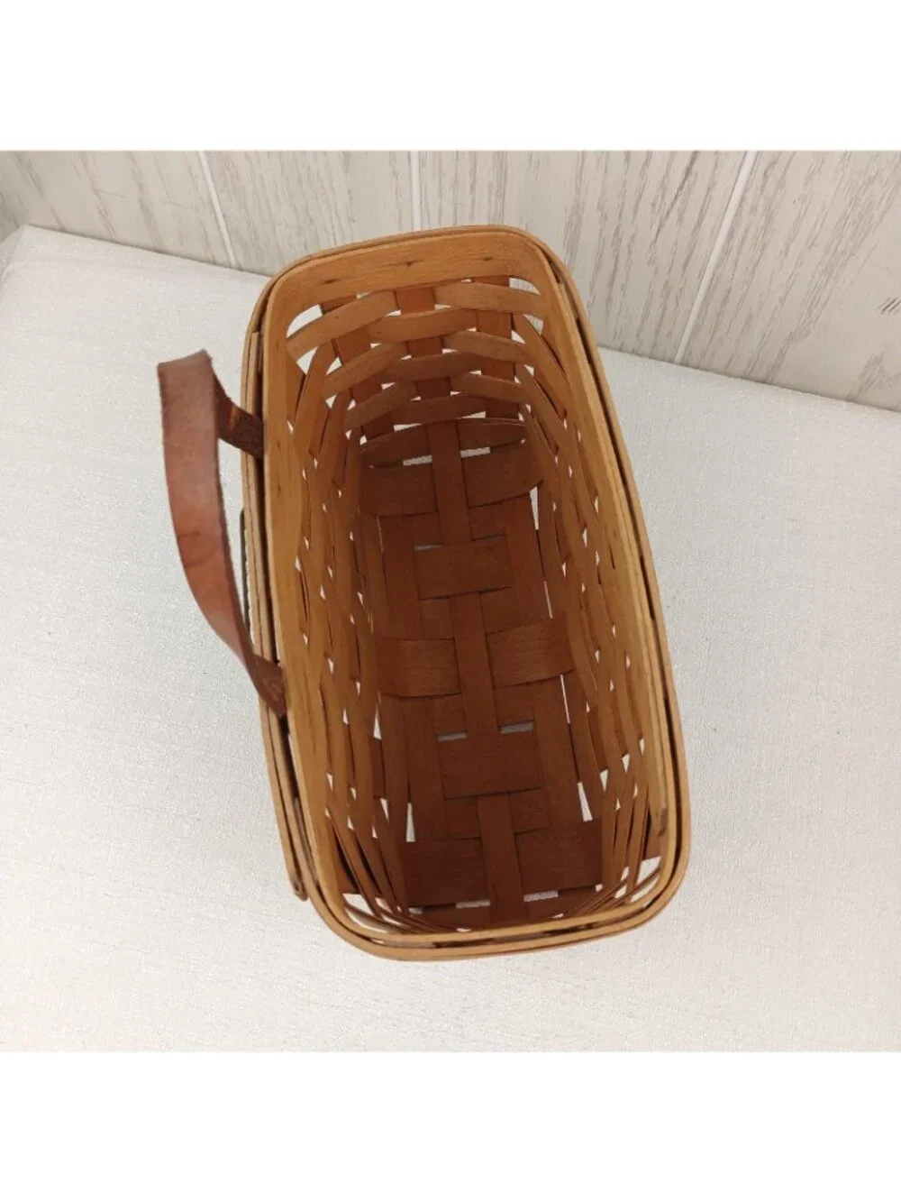 Vintage 1996 Longaberger Wall Hanging Leather Handle Basket Signed